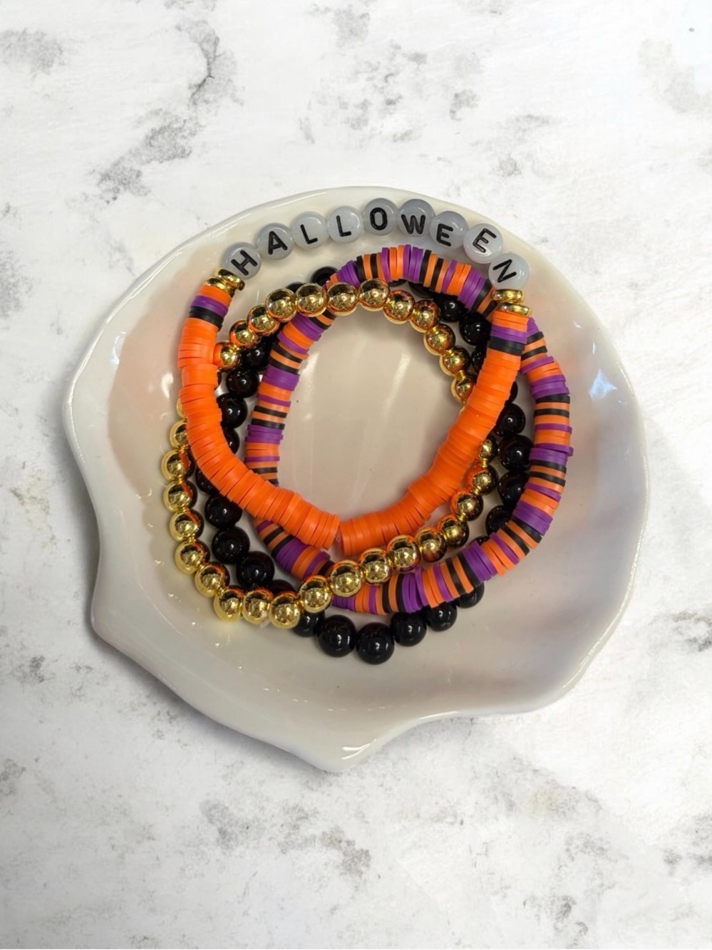 Halloween Stackable Beaded Bracelets - Orange, Purple & Black